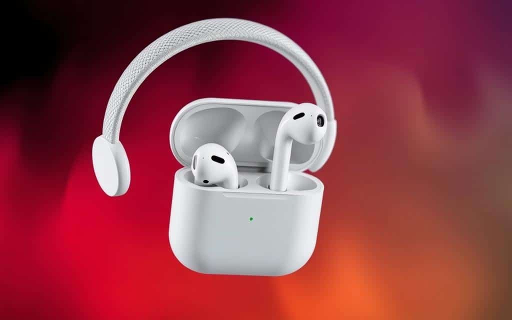 Generate an image of Apple AirPods Max with a unique design and mesh headband.