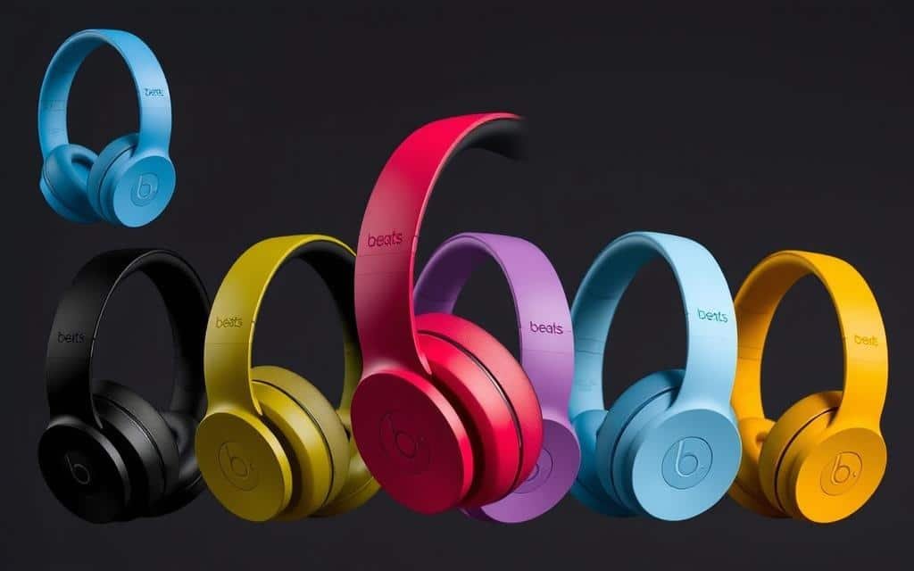 Generate an image of Beats Studio Pro headphones in various stylish colors