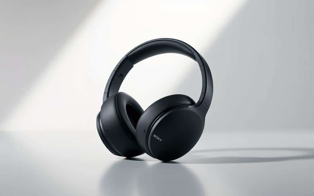 Generate an image of Sony WH-1000XM4 noise-cancelling headphones on a sleek background.
