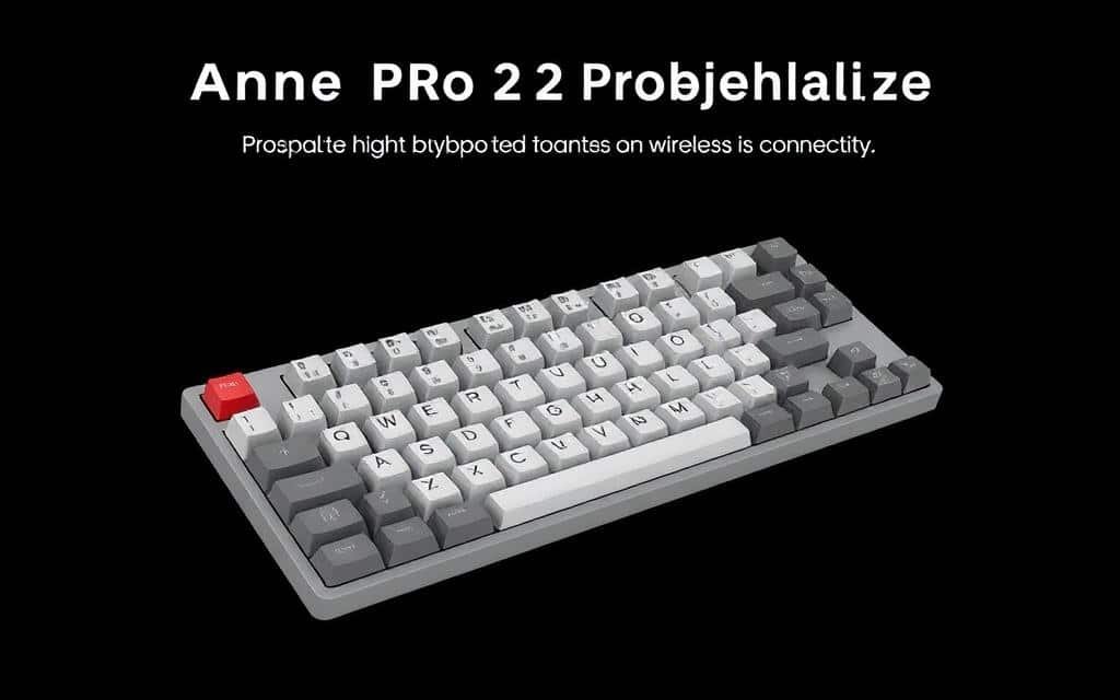 Generate an image of the Anne Pro 2 keyboard with its compact tenkeyless design and wireless connectivity features.