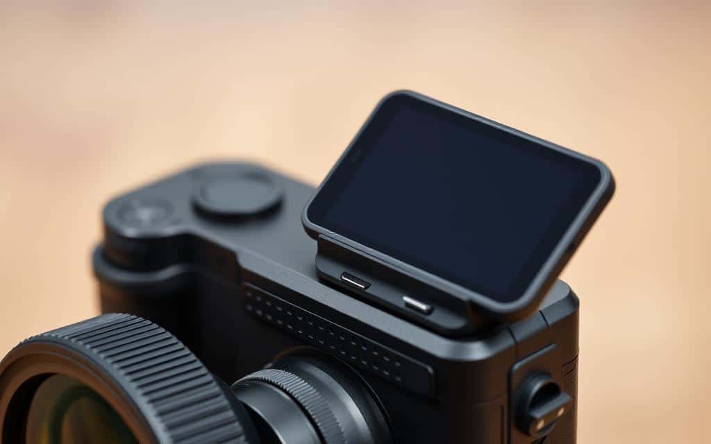 Generate an image of the Insta360 Ace Pro2 camera with its 2.5-inch flip-up touchscreen displayed, showcasing its 8K recording capability.