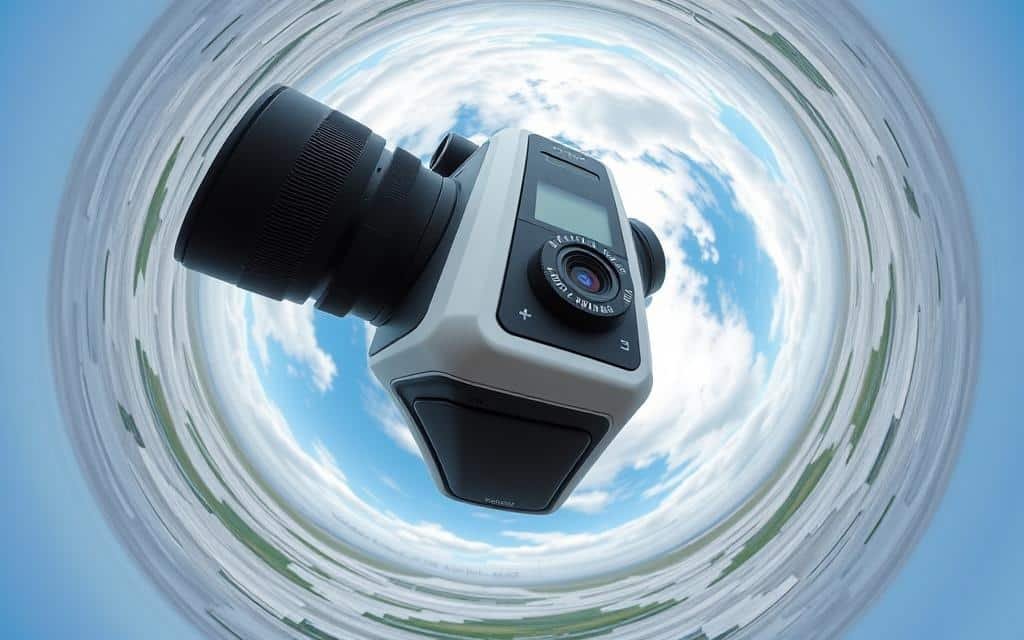 Generate an image of the Insta360 X4 camera with a 360-degree view