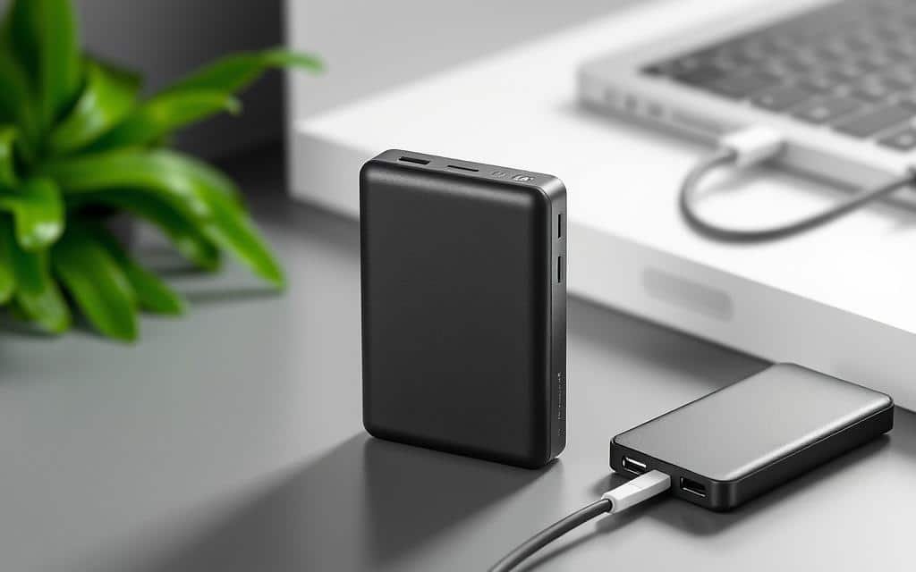 Generate an image of the Miady 10000mAh Dual USB Portable Charger