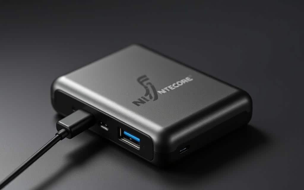 Generate an image of the Nitecore NB10000 Gen II Power Bank, showcasing its compact design and USB-C port.