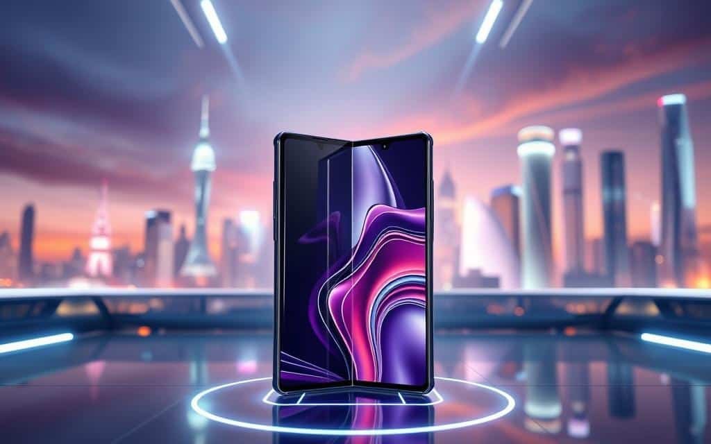 Generate an image of the Samsung Galaxy Z Fold6 in a futuristic setting.