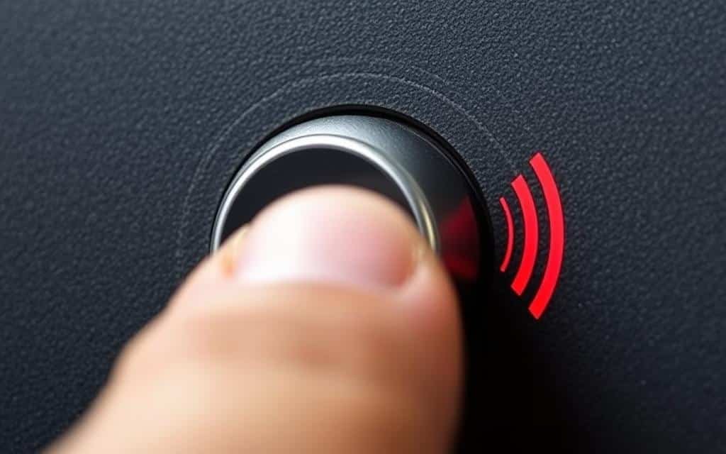 Image of a clicky switch being pressed, capturing the sound