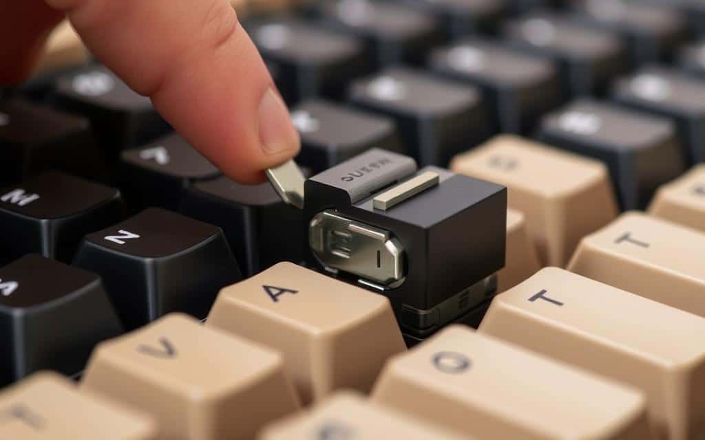 Image of a linear switch being pressed on a mechanical keyboard
