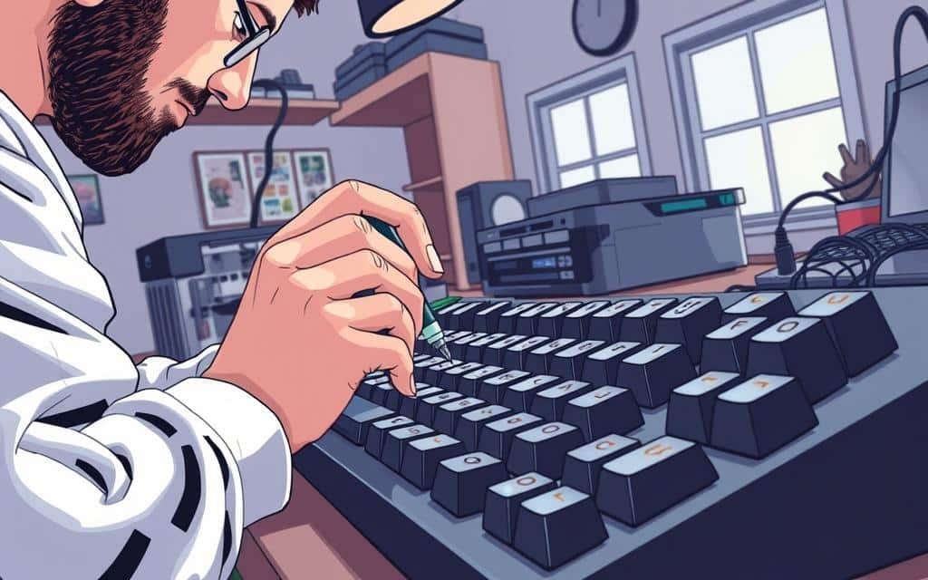 Image of a person lubing mechanical keyboard switches