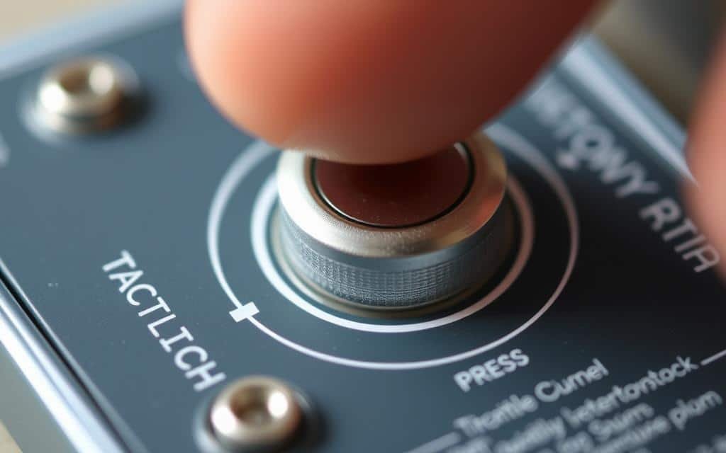 Image of a tactile switch being pressed, highlighting the bump
