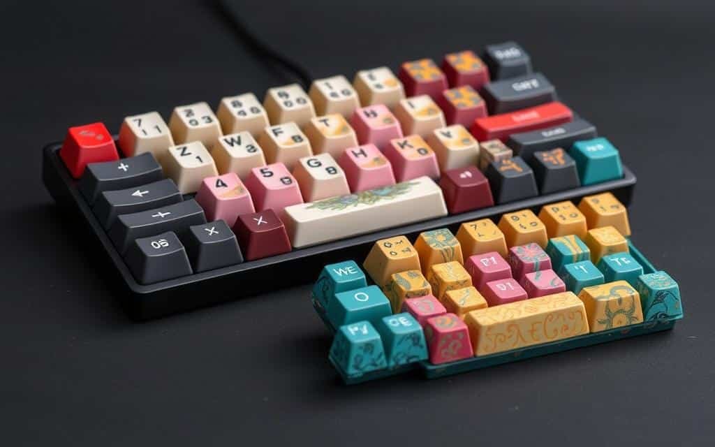 Image of artisan keycaps and a custom keycap set