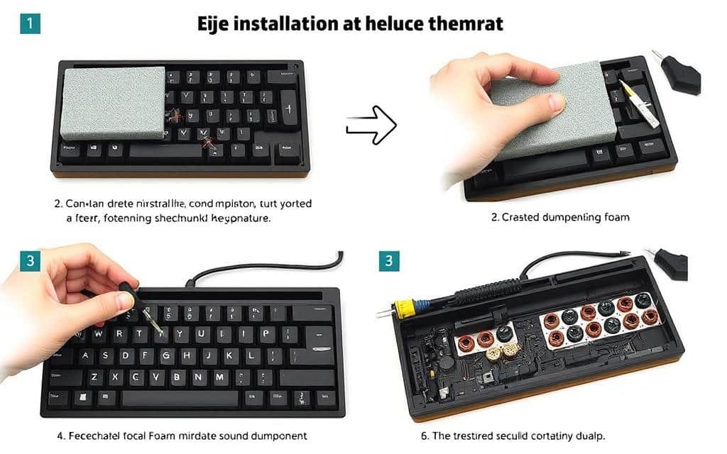Image of keyboard sound dampening foam installation
