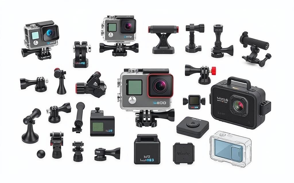 Image of various action camera accessories