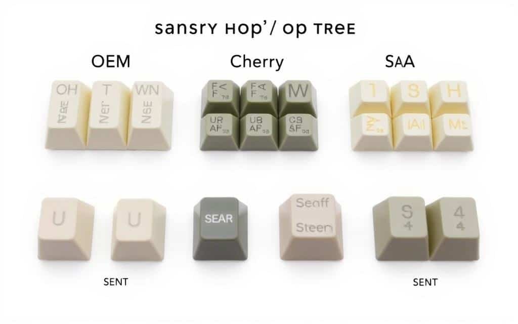 Image showcasing different keycap profiles (OEM, Cherry, SA)