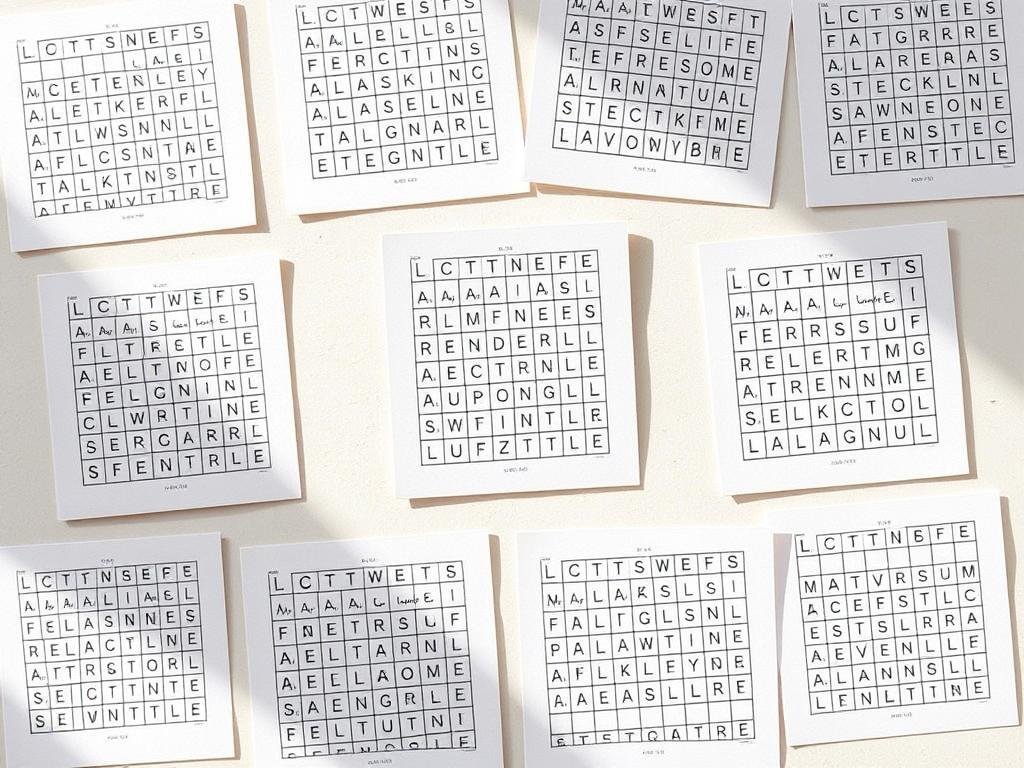 a neatly arranged set of 5x5 mini crossword puzzles, with intricate black and white grid patterns and compact clues. the clues are presented in a clean, minimalist typeface against a muted, off-white background, creating a sense of focus and clarity. the crosswords are illuminated by soft, natural lighting, casting gentle shadows and highlighting the subtle textures of the paper. the overall composition has a harmonious, puzzle-like quality, inviting the viewer to engage with the challenging yet rewarding mini crossword clues.