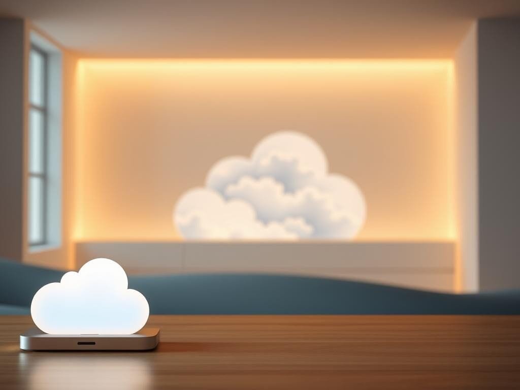 A serene landscape with an iCloud-inspired backdrop. In the foreground, a sleek Apple device gently glows, its screen displaying a meticulously detailed backup interface. The middle ground features a translucent, ethereal cloud formation, symbolizing the seamless integration of digital and physical realms. The background depicts a softly lit, minimalist interior, with clean lines and a calming color palette. Warm, natural lighting casts a gentle glow, creating a sense of tranquility and security. The overall composition conveys the reliability and effortlessness of iCloud Backup, protecting your digital life with unparalleled peace of mind.