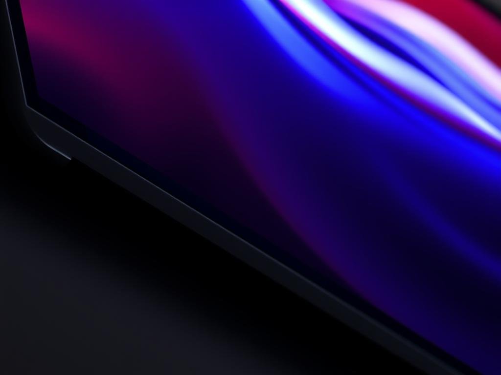 A sleek, close-up view of the advanced display technology on a MacBook Pro M4. The screen is illuminated with a crisp, high-resolution image, showcasing the vibrant colors and deep blacks of the latest OLED panel. Precise lighting accentuates the thin bezels and smooth, aluminum chassis, exuding a premium, professional aesthetic. The display appears to be slightly tilted, capturing the display's elegant curvature and offering a glimpse of the seamless integration with the laptop's design. The image conveys the power and innovation of the MacBook Pro M4's display, highlighting its visual prowess and engineering excellence.