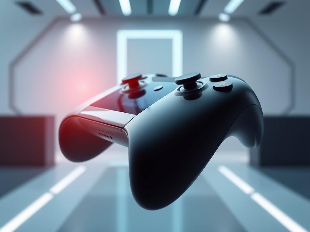 A sleek, futuristic gaming controller hovers in the foreground, its curved surface reflecting a soft, ambient light. In the middle ground, a user's hands intuitively interact with the device, their fingers gliding across the haptic interface that provides tactile feedback, immersing them in the virtual world. The background depicts a minimalist, high-tech setting, with subtle geometric patterns and a cool color palette, evoking a sense of technological sophistication and innovation. The scene conveys the seamless integration of cutting-edge haptic technology, elevating the gaming experience to new levels of immersion and realism.