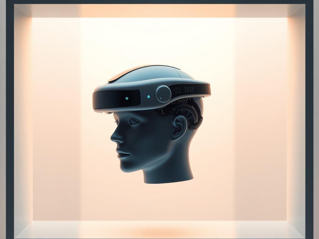 A sleek, futuristic neural accessibility device hovers above a user's head, its intricate sensors and advanced circuitry visible. The device is nestled in a minimalist, yet elegant frame, exuding a sense of high-tech sophistication. In the background, a clean, abstract backdrop of soft gradients and geometric shapes creates a serene, immersive environment, emphasizing the device's advanced capabilities. The lighting is soft and diffused, casting a warm, inviting glow on the central focus. The overall composition conveys a vision of the future where non-invasive brain-computer interfaces seamlessly enhance digital accessibility, transforming the way we interact with technology.