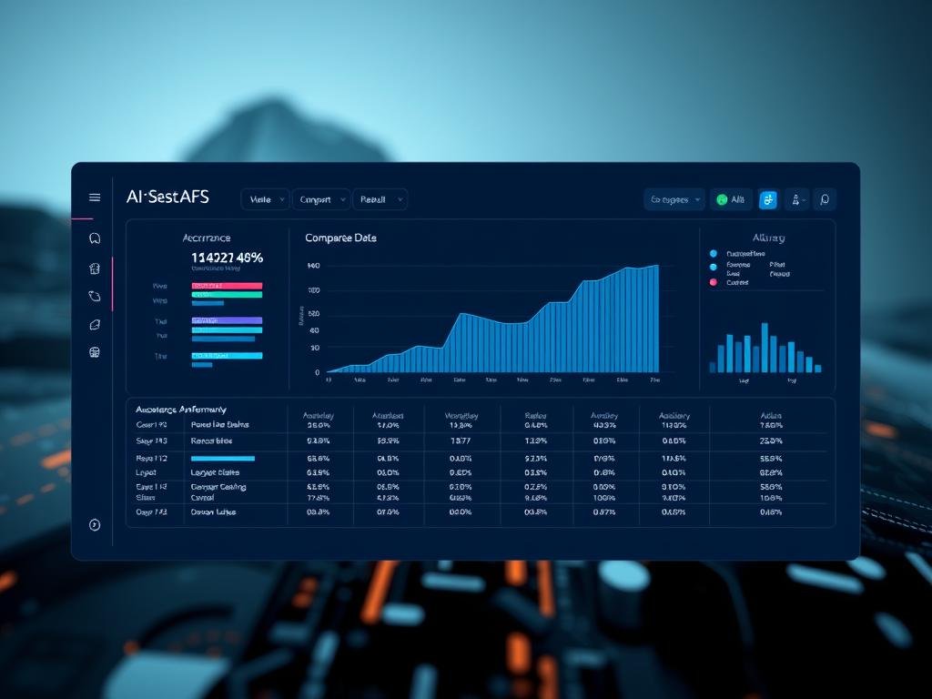 A sleek, minimalist data visualization dashboard showcasing the knowledge and accuracy performance of various AI assistants. The dashboard features a clean, modern interface with a central graph or chart displaying the comparative results, rendered in a cool, high-contrast color palette. The background is a muted, slightly blurred technological landscape, hinting at the advanced AI systems powering the analysis. Subtle lighting and shadows add depth and a sense of precision, while the overall composition conveys a tone of authority and professionalism befitting the subject matter.