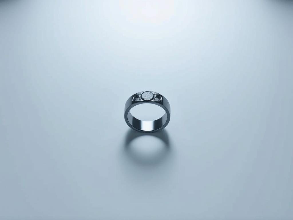 a sleek, modern setup of the samsung galaxy ring on a pristine white surface. the ring device is centered, with its intricate, minimalist design highlighted by soft, diffused lighting from above. the background is subtly blurred, allowing the ring to take center stage. the image conveys a sense of technological sophistication and a focus on the user experience, capturing the essence of the "setting up your samsung galaxy ring" section of the article.