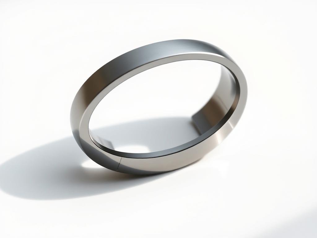 a sleek, titanium-finished samsung galaxy ring rests on a pristine, minimalist surface. the metallic sheen catches the soft, diffused lighting, casting subtle shadows that accentuate its elegant, curved design. the wearable device sits in the foreground, its circular form and understated aesthetic conveying a sense of refined simplicity. in the middle ground, a clean, white background offers a serene, uncluttered canvas, allowing the device to take center stage. the overall composition exudes a sense of modern sophistication, perfectly aligned with the "design and ergonomics" section of the article on the future of wearable health tracking.