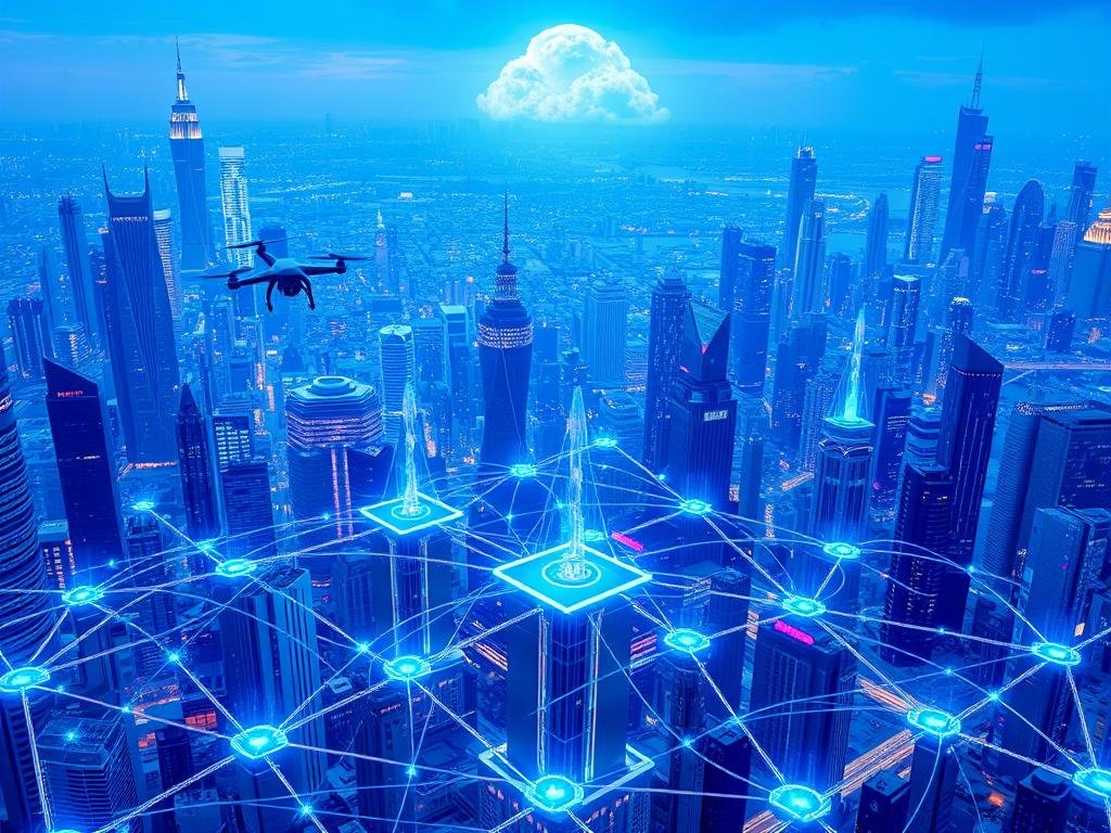 A sprawling cityscape of gleaming towers and futuristic architecture, bathed in cool blue and purple hues. In the foreground, a network of intricate cybersecurity protocols and algorithms intertwine, forming a protective barrier around the city. Sleek drones and autonomous security bots patrol the airspace, while holographic displays monitor activity across the interconnected systems. The middle ground features a diverse array of emerging technologies - quantum computing nodes, blockchain-powered authentication gateways, and AI-driven threat detection suites - all working in harmony to uphold a robust zero-trust security architecture. In the background, a vast, luminescent data cloud hovers, pulsing with encrypted information flows. The overall scene conveys a sense of technological sophistication, dynamic security, and a future where digital assets are safeguarded by the most advanced cybersecurity solutions.