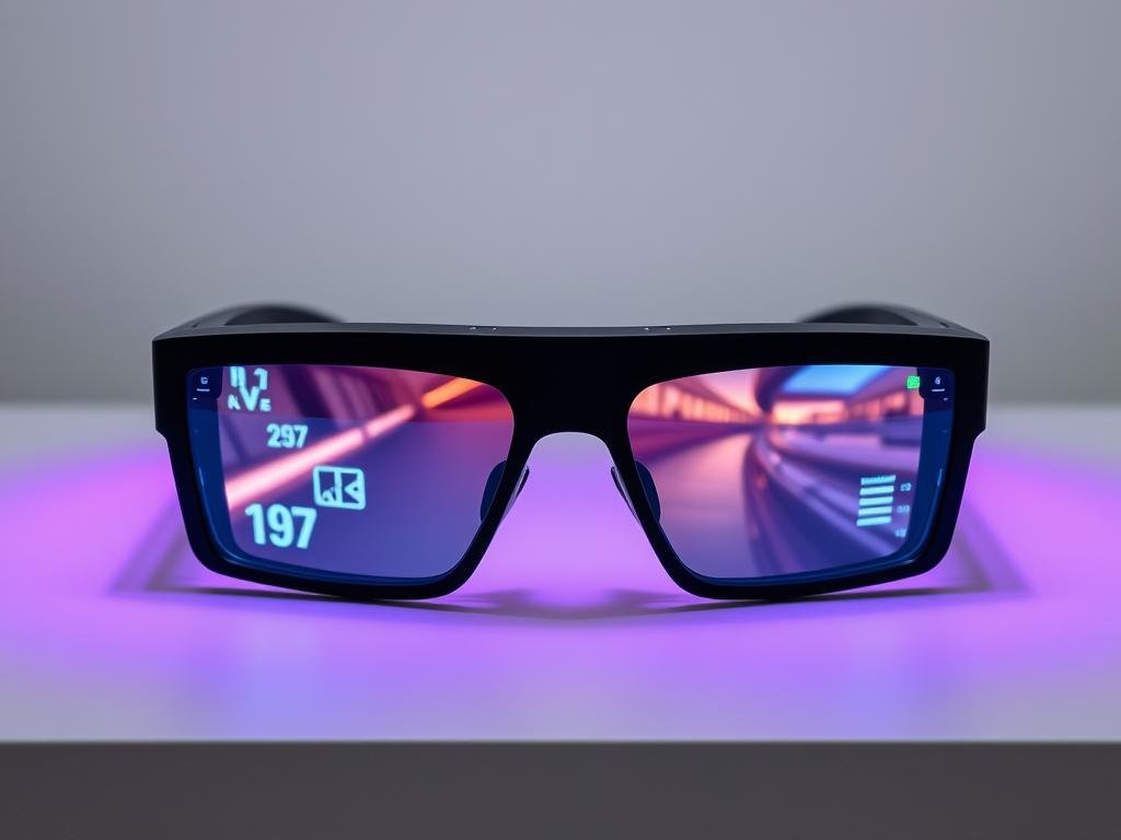 a stunningly advanced meta oakley smart glasses display, showcasing a cutting-edge augmented reality interface. the sleek, streamlined glasses frame a vibrant, high-resolution display that seamlessly blends digital information with the user's surroundings. crisp, lifelike images and videos are projected with exceptional clarity, creating an immersive visual experience. the display's responsive touch controls and intuitive user interface allow for effortless navigation and interaction. subtle, ambient lighting illuminates the display, drawing the viewer's attention to the technology's sophisticated design. the glasses are positioned in a clean, minimalist setting, highlighting the display's refined aesthetic and the brand's commitment to innovation.