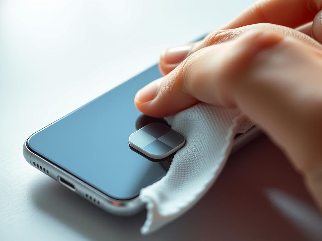 a close-up view of a human hand carefully cleaning the power and volume buttons on a sleek, modern smartphone, using a soft, microfiber cloth. the buttons are slightly recessed into the phone's aluminum unibody frame, surrounded by a pristine, scratch-free surface. soft, diffused lighting from an overhead source illuminates the scene, casting subtle shadows and highlights that accentuate the intricate details of the buttons and the texture of the cleaning cloth. the overall atmosphere is one of precision, care, and attention to detail, conveying the importance of maintaining the functionality and responsiveness of the smartphone's physical controls.