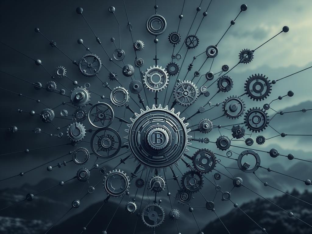 A complex interconnected network of diverse assets, each with unique tokenization challenges. In the foreground, a central hub representing the core issues - legal, regulatory, technical, and financial barriers. Radiating outward, intricate gears and cogs symbolize the intricacies of implementation, with varying shades of gray and metallic tones conveying the weight of the obstacles. The background features a hazy, ethereal landscape, suggesting the transformative potential of successful tokenization, balanced against the formidable hurdles that must be overcome. Dramatic lighting and a moody, pensive atmosphere evoke the high stakes and the critical importance of addressing these challenges.