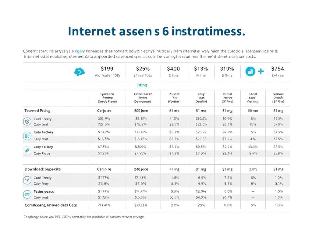 A detailed cost analysis of internet service providers, captured in a clean, data-driven infographic. The foreground showcases a comprehensive comparison of pricing, download/upload speeds, and data caps from leading ISPs, presented in a sleek, minimalist style. The middle ground features carefully curated icons and charts to visualize the key metrics. The background maintains a subtle, neutral tone, allowing the data visualization to take center stage. Crisp lighting and a slightly low camera angle emphasize the authoritative, professional nature of the content. The overall mood is one of informative clarity, guiding the viewer through the complex world of internet service costs.