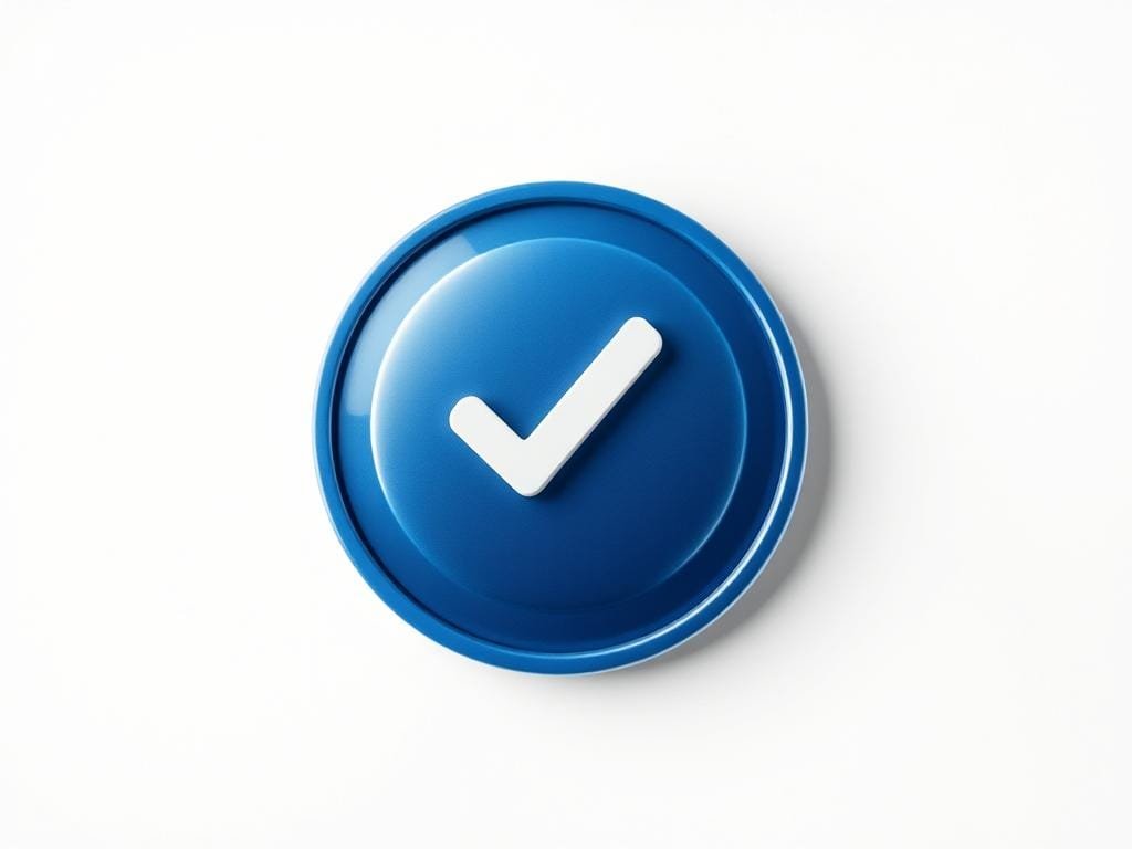 A detailed, high-quality verified badge with a clean, professional aesthetic. The badge should be centered in the frame, with a prominent blue circle surrounding a white checkmark symbol. The badge should have a subtle 3D effect, with subtle highlights and shadows to give it depth and dimensionality. The background should be a neutral, minimalist tone that complements the badge without distracting from it. The lighting should be soft and even, creating a sense of elegance and authority. The overall impression should convey a sense of trustworthiness, legitimacy, and social media platform credibility.