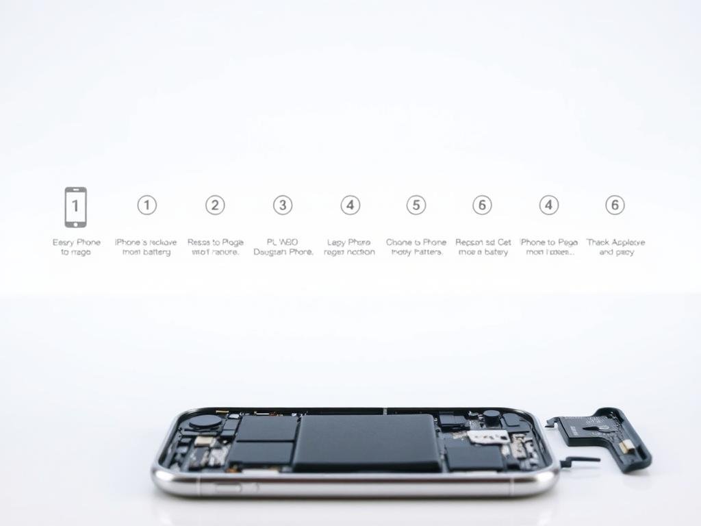 a detailed step-by-step guide to iphone battery replacement, showcased in a clean, well-lit, and professional-looking diagram. the foreground depicts the disassembly process, with a neatly laid out iphone body and its individual components, including the battery, displayed with precise technical accuracy. the middle ground features a series of numbered steps, guiding the viewer through the replacement procedure. the background maintains a neutral, minimalist environment, allowing the focus to remain on the task at hand. the lighting is soft and evenly distributed, creating a sense of clarity and attention to detail. the overall composition conveys a mood of instructional guidance, empowering the user to confidently tackle this diy repair.