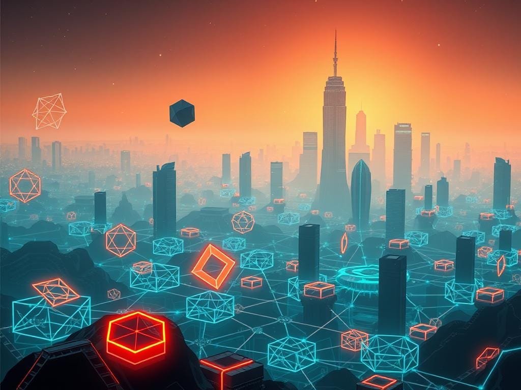 A futuristic, digital landscape where Layer2 scaling protocols take center stage. In the foreground, various geometric shapes and icons representing popular Layer2 solutions like Polygon, Arbitrum, and Optimism float weightlessly, bathed in a warm, neon-tinged glow. The middle ground features a complex, interconnected network of blockchain transactions, data flows, and smart contract interactions, all rendered in a sleek, minimalist style. In the background, a towering, holographic skyline of skyscrapers and data centers stretches out, symbolizing the scalability and efficiency of these Layer2 innovations. The overall mood is one of technological sophistication, power, and innovation, perfectly capturing the essence of the "Popular Layer2 Protocols You Should Know" section.