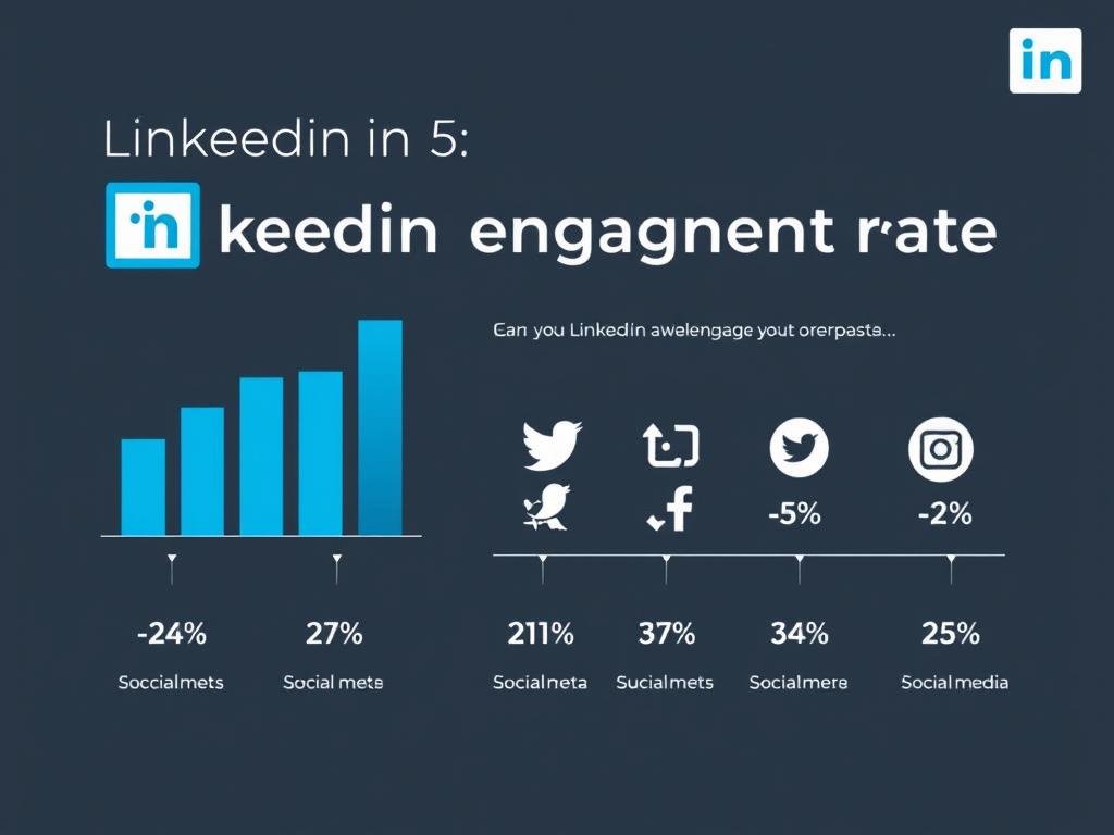 a professional, data-driven infographic showcasing the comparative linkedin engagement rate against other major social media platforms. rendered in a sleek, modern style with clean typography and elegant data visualizations. the foreground features a series of bar charts presenting the engagement rates in a clear, easy-to-digest format. the middle ground depicts simplified icons representing the various social platforms. the background maintains a minimalist aesthetic with subtle gradients and geometric patterns, creating a sophisticated, corporate ambiance befitting the subject matter. optimal lighting and camera angles highlight the data while maintaining visual balance and harmony throughout the composition.