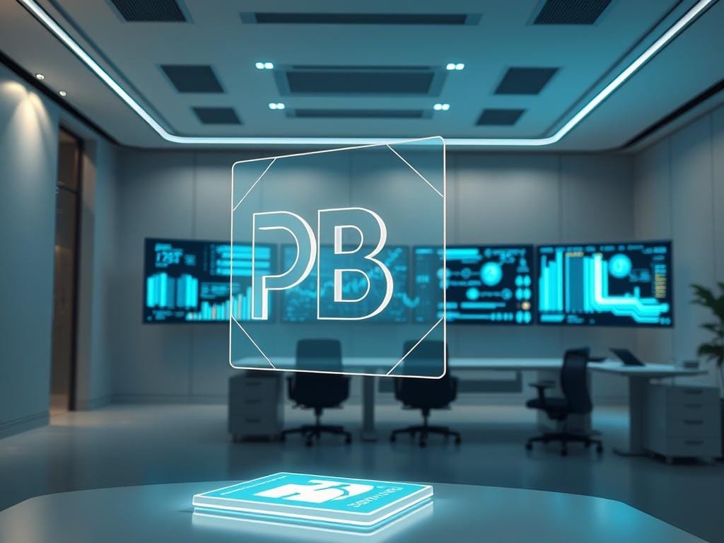 A sleek and futuristic scene depicting the intersection of blockchain technology and intellectual property. In the foreground, a holographic display showcases a 3D model of a patent or copyright symbol, its intricate details illuminated by soft, ambient lighting. In the middle ground, data streams and blockchain visualizations flow across multiple screens, representing the secure and transparent nature of distributed ledger technology. The background features a minimalist, high-tech office environment, with clean lines, muted colors, and subtle technological accents that reinforce the idea of innovation and disruption in the realm of intellectual property management.