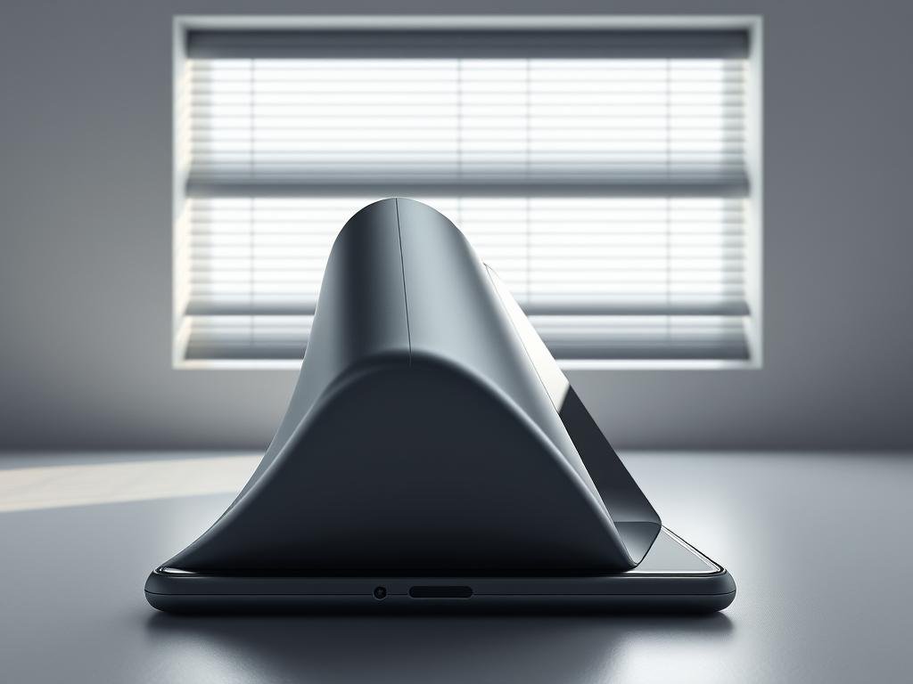 A sleek, foldable device unfurls, its display unrolling smoothly like a window blind, showcasing the future of mobile technology. The device's compact, tri-fold design allows it to seamlessly transition from a pocketable size to a spacious, high-resolution screen. Soft, indirect lighting illuminates the device's matte, seamless chassis, hinting at its advanced engineering. In the background, a minimalist, futuristic setting evokes a sense of innovation and progress, setting the stage for this revolutionary product. The image conveys a balance of functionality, portability, and visual elegance - a vision of the next generation of rollable phones.