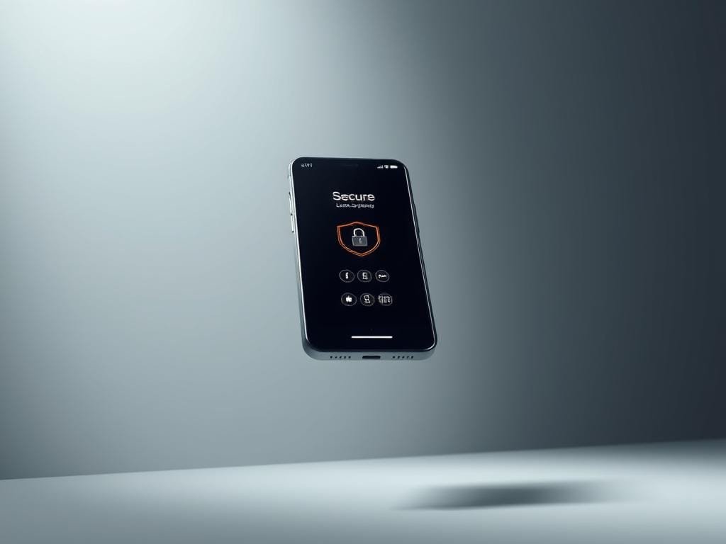 A sleek, high-tech smartphone hovering against a minimalist, muted backdrop. The device's screen displays a secure lock screen interface, with stylized icons and a user-friendly layout. Soft, diffused lighting illuminates the scene, creating a sense of sophistication and privacy. The smartphone's angular, metallic body reflects subtle highlights, conveying a premium, cutting-edge aesthetic. In the background, a faint grid pattern or low-poly mesh subtly suggests the underlying digital infrastructure that powers the device's advanced security and privacy features. An aura of trust, control, and technological refinement permeates the composition.