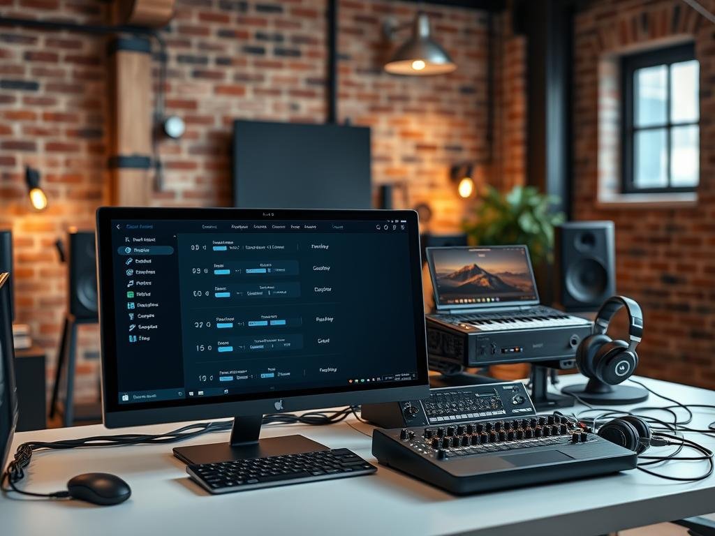 a sleek, modern desktop setup showcasing various audio format configuration options. in the foreground, a high-resolution display presents a visually striking interface with intuitive controls for managing digital audio formats, bitrates, and sample rates. surrounding the display, an array of advanced peripherals, including a sophisticated sound card, mixing console, and professional-grade headphones, create a visually captivating and technically proficient workspace. the middle ground features elegant wire management and a minimalist desk design, conveying a sense of order and efficiency. in the background, a softly lit, industrially-inspired room setting with exposed brick walls and sophisticated lighting enhances the overall mood of a well-equipped, state-of-the-art audio configuration setup. a sleek, modern desktop setup showcasing various audio format configuration options. in the foreground, a high-resolution display presents a visually striking interface with intuitive controls for managing digital audio formats, bitrates, and sample rates. surrounding the display, an array of advanced peripherals, including a sophisticated sound card, mixing console, and professional-grade headphones, create a visually captivating and technically proficient workspace. the middle ground features elegant wire management and a minimalist desk design, conveying a sense of order and efficiency. in the background, a softly lit, industrially-inspired room setting with exposed brick walls and sophisticated lighting enhances the overall mood of a well-equipped, state-of-the-art audio configuration setup.