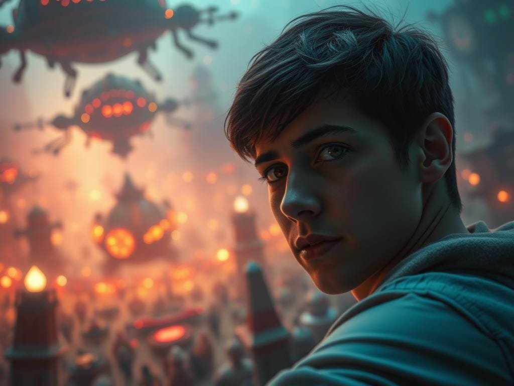 A vast and immersive game world, filled with captivating visuals and intricate mechanics that draw the player in. In the foreground, a player intently focused, their eyes alight with wonder and engagement as they navigate the game's intricate systems. The middle ground showcases the game's striking visual design, with detailed environments and vibrant color palettes that captivate the senses. In the background, a hazy, dreamlike atmosphere, suggesting the psychological depth and emotional resonance of the gaming experience. Soft, diffused lighting casts a warm, inviting glow, while a cinematic camera angle captures the player's immersive connection with the game. The overall scene conveys a sense of deep, immersive engagement, reflecting the powerful role of game design in shaping the player's cognitive and emotional experiences.
