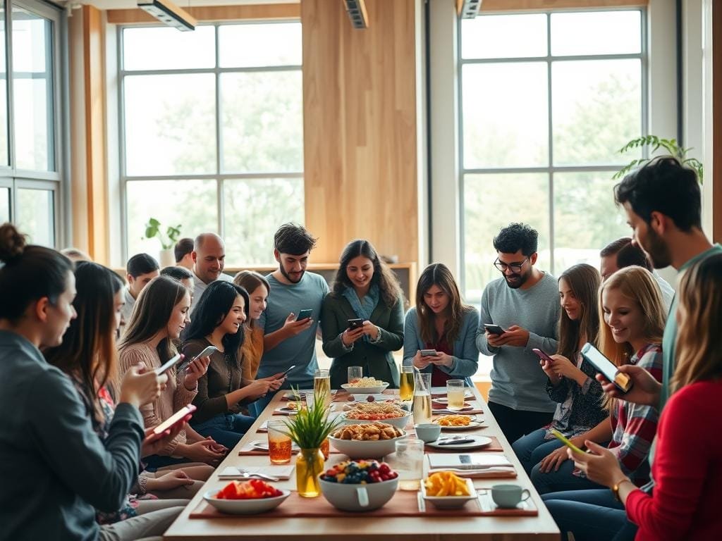 A vibrant and engaging Pinterest community gathering, set against a warm and cozy backdrop. In the foreground, a group of diverse individuals enthusiastically discussing their latest pins and sharing ideas, their faces lit by the soft glow of their smartphones. In the middle ground, a large communal table with an array of refreshments and snacks, fostering a sense of togetherness and collaboration. The background features a modern, minimalist interior design with clean lines, natural wood accents, and large windows allowing ample natural light to filter in, creating a bright and airy atmosphere. The overall scene conveys a sense of connection, creativity, and a shared passion for the Pinterest platform.