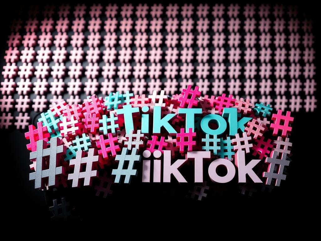 A visually striking arrangement of diverse TikTok hashtags in a dynamic, three-dimensional composition. The foreground features a cluster of trending hashtags rendered in bold, vibrant hues, their shapes and sizes conveying a sense of digital energy. The middle ground showcases a series of hashtags in softer, pastel tones, arranged in a visually compelling pattern that draws the eye deeper into the frame. In the background, a grid of subtler, more muted hashtags creates a sense of depth and structure, complementing the central focus. Dramatic, high-contrast lighting casts dramatic shadows, enhancing the digital, technological feel. The overall scene evokes the strategic use of hashtags to amplify content and reach on the TikTok platform.