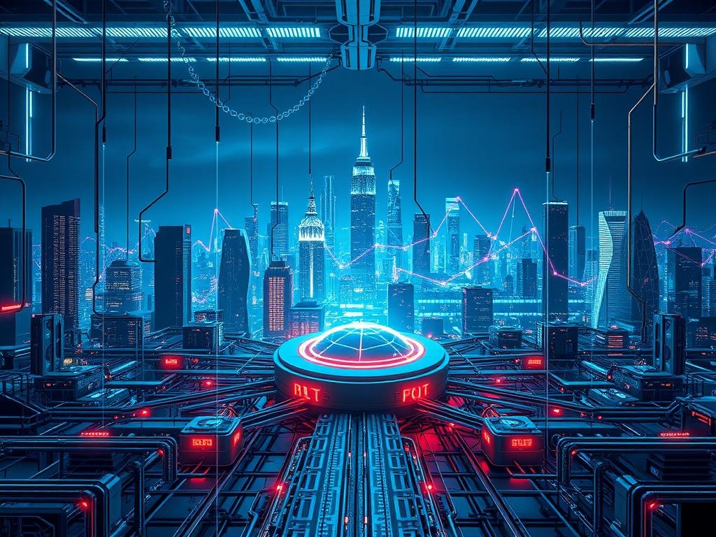 a complex, interlocking network of data streams, algorithms, and decision-making models. the foreground depicts a central decision-making system, with inputs from various data sources flowing in through sleek, cyberpunk-inspired conduits. in the middle ground, intricate neural networks and machine learning models process the data, their inner workings visible as glowing geometric shapes. the background is a futuristic cityscape, with towering skyscrapers and a neon-lit skyline, hinting at the vast scale and impact of these data-driven decision-making processes. the lighting is dramatic, with a cool, technological palette, and the overall scene has a sense of dynamism and energy, reflecting the power and complexity of modern data analysis and decision-making. a complex, interlocking network of data streams, algorithms, and decision-making models. the foreground depicts a central decision-making system, with inputs from various data sources flowing in through sleek, cyberpunk-inspired conduits. in the middle ground, intricate neural networks and machine learning models process the data, their inner workings visible as glowing geometric shapes. the background is a futuristic cityscape, with towering skyscrapers and a neon-lit skyline, hinting at the vast scale and impact of these data-driven decision-making processes. the lighting is dramatic, with a cool, technological palette, and the overall scene has a sense of dynamism and energy, reflecting the power and complexity of modern data analysis and decision-making.