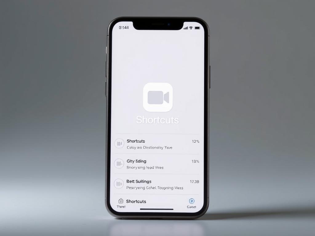 a minimalist and sleek interface of the ios shortcuts app, prominently displaying the app icon and a selection of customized shortcuts. the app is illuminated by soft, directional lighting, creating a clean and modern aesthetic. the background is a muted, gradient-based color palette, allowing the app interface to take center stage. the camera angle is slightly elevated, providing a clear and unobstructed view of the app's layout and functionality. the overall impression is one of efficiency, organization, and the powerful capabilities of the shortcuts app for scheduling and automating various tasks on an ios device.