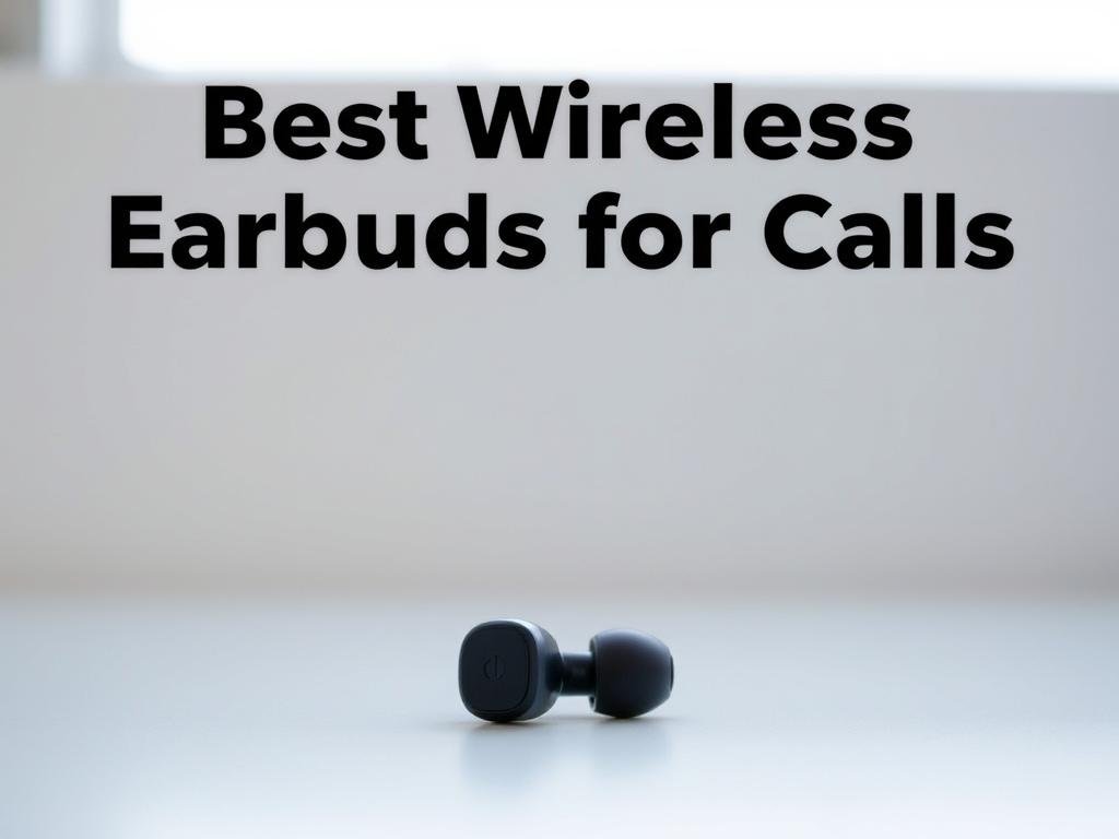 a pair of sleek, high-quality wireless earbuds against a clean, minimalist background. the earbuds are positioned prominently in the foreground, showcasing their design and features. the lighting is soft and natural, casting a subtle glow on the earbuds. the background is blurred, with a simple gradient or solid color to keep the focus on the product. the overall mood is sophisticated, modern, and professional, reflecting the premium nature of the "best wireless earbuds for calls."