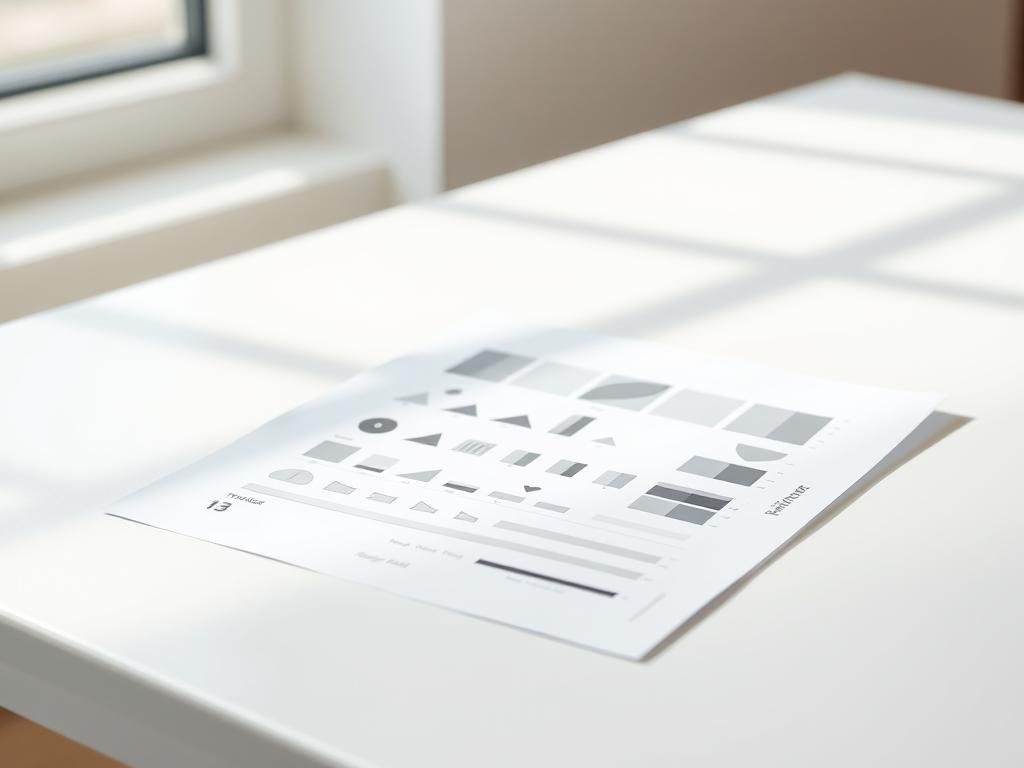 a well-lit test page, illuminated by a soft, natural light spilling in from a nearby window. the page sits atop a clean, uncluttered desk, its crisp, white surface providing a minimalist backdrop. the test pattern features a variety of geometric shapes, lines, and gradients, designed to assess the printer's ability to reproduce a range of tones and details. the overall scene conveys a sense of order and precision, inviting the viewer to closely inspect the printed output for any inconsistencies or areas that may require further adjustment.